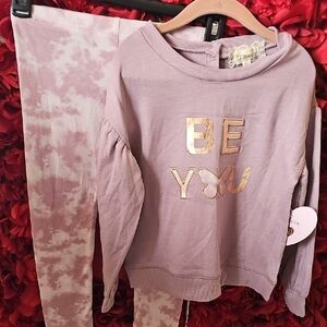 Btween NWT Girls Purple and Gold 'Be You' Sweatshirt and Tie-Dye Set Size 6
